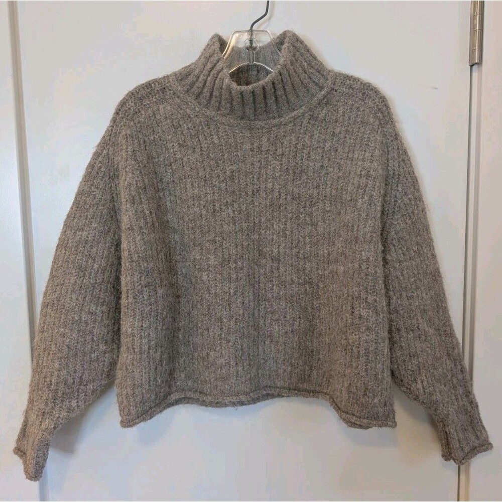 Anthropologie Pilcro Wool Chunky Knit Funnel Neck Crop Sweater XXS Tan Oversized